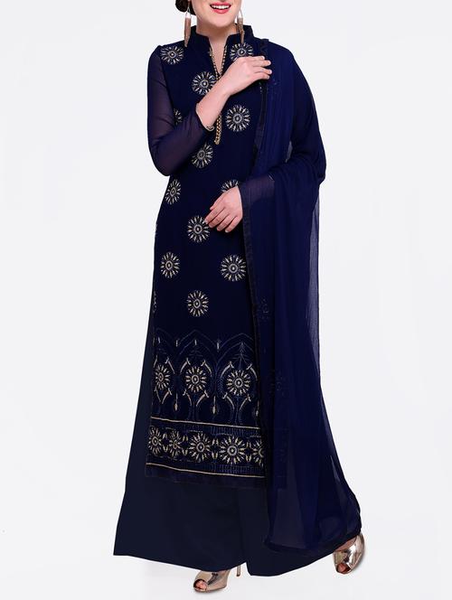 embroidered unstitched palazzo suit - 15449499 - Very Small Image - 1