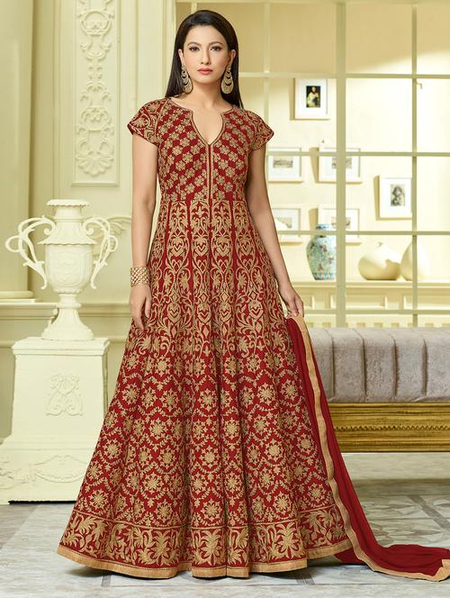 embroidered semi-stitched anarkali suit - 15449984 - Very Small Image - 1