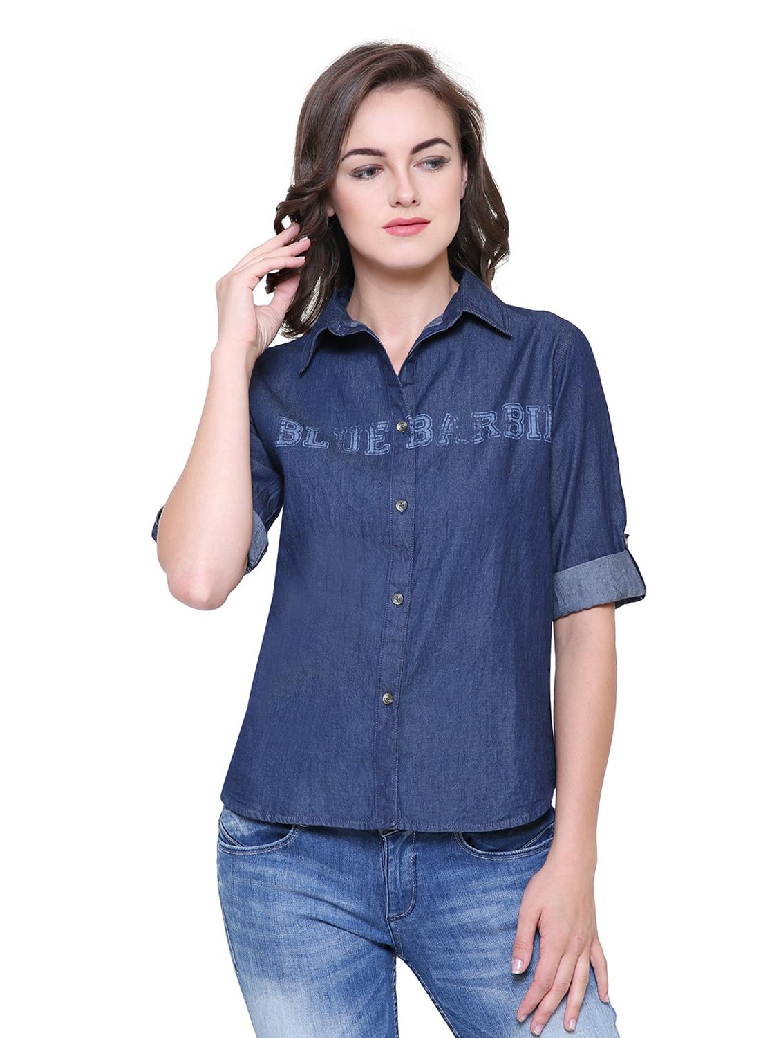 Text printed denim shirt - 15451200 - Zoom Image - 1