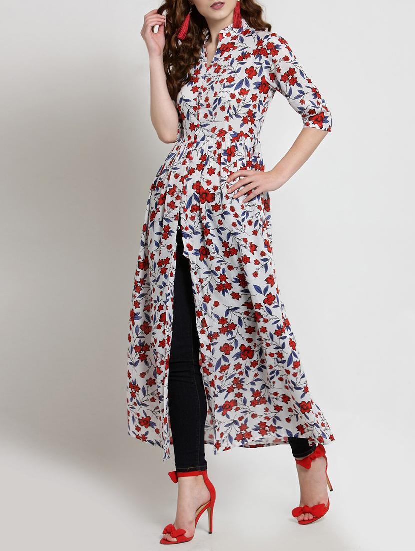 button detail pleated floral tunic - 15451793 - Zoom Image - 2