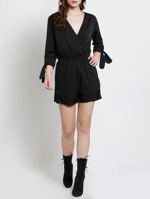 lace yoke wrap romper - 15451795 - Standard Image - 4