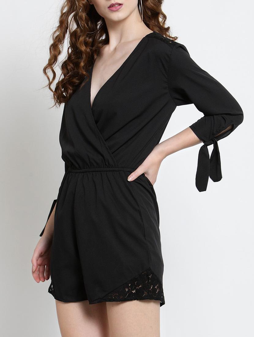 lace yoke wrap romper - 15451795 - Zoom Image - 2