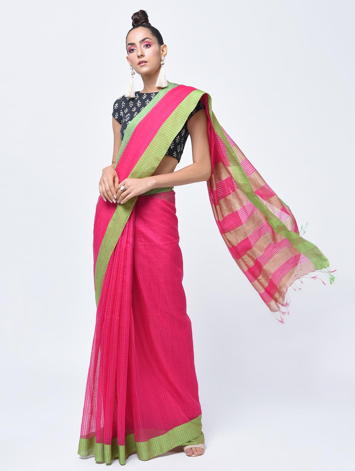 contrast border jamdani saree with blouse - 15452386 - Zoom Image - 1