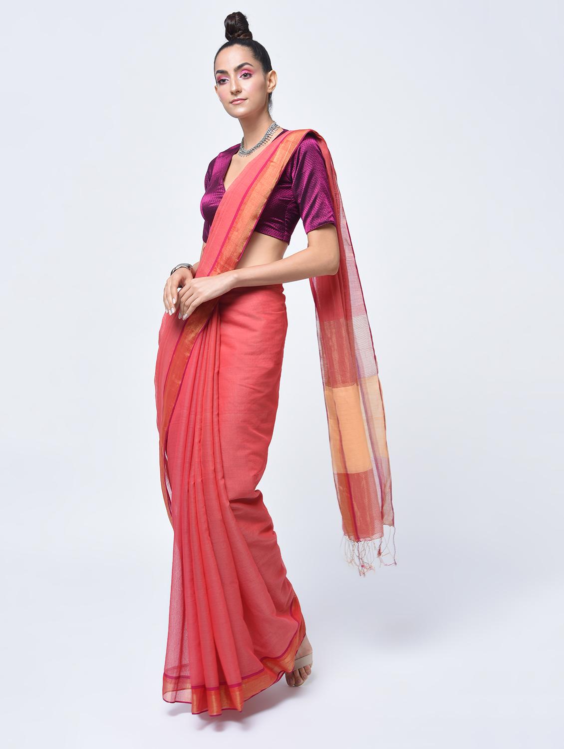 zari border jamdani saree with blouse - 15452402 - Zoom Image - 1