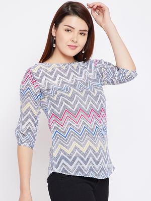 chevron print boat neck top - 15452473 - Standard Image - 2