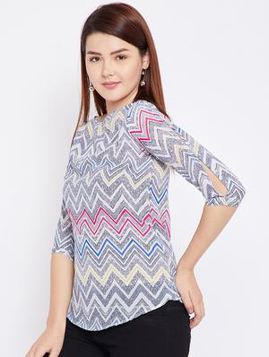 chevron print boat neck top - 15452473 - Standard Image - 3
