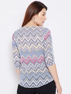 chevron print boat neck top - 15452473 - Standard Image - 4