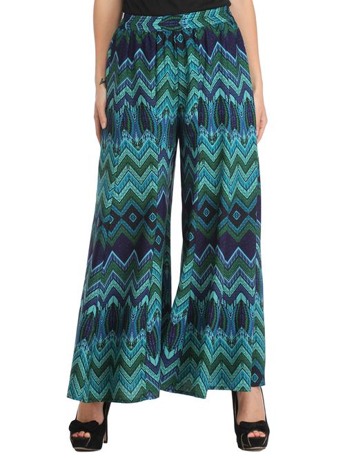 blue crepe flared palazzo - 15452718 - Standard Image - 1