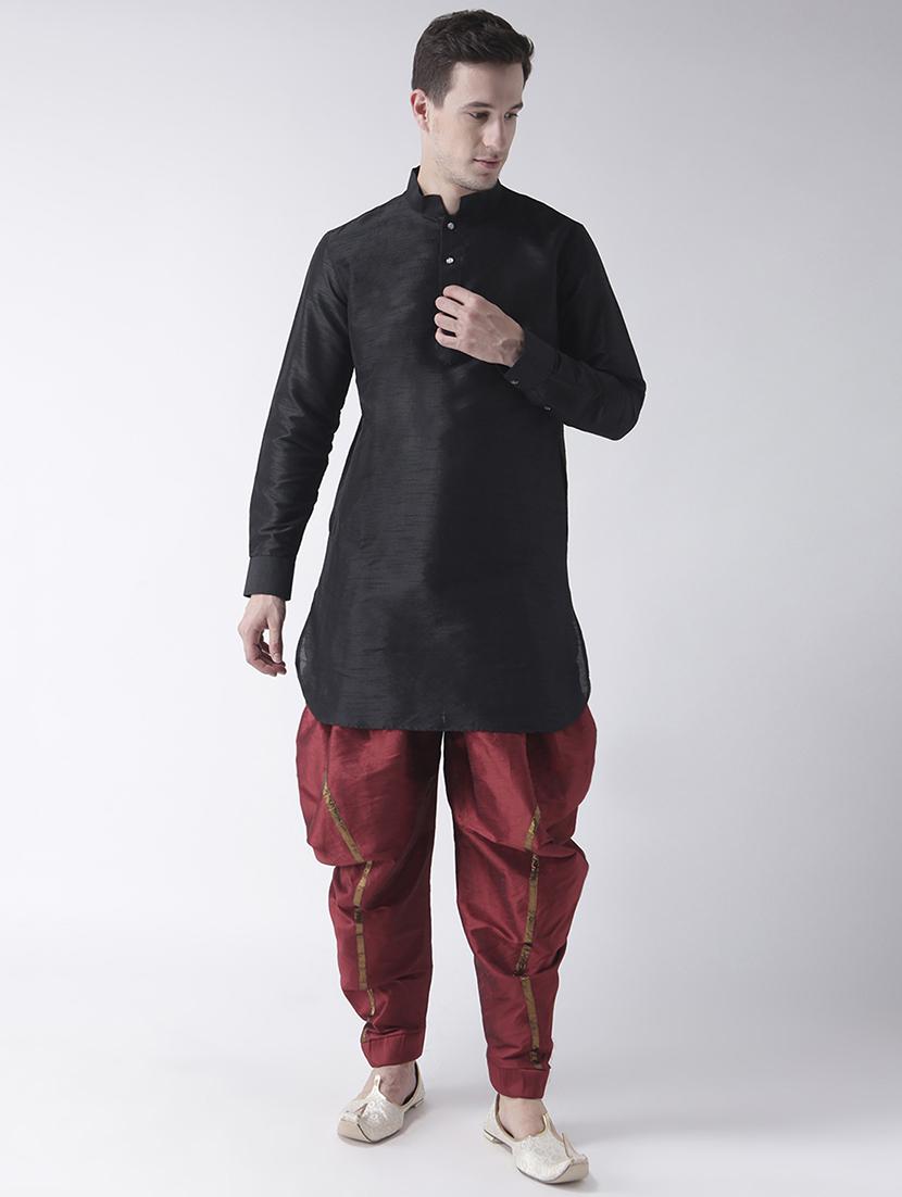 black silk blend dhoti kurta set - 15453027 - Zoom Image - 1