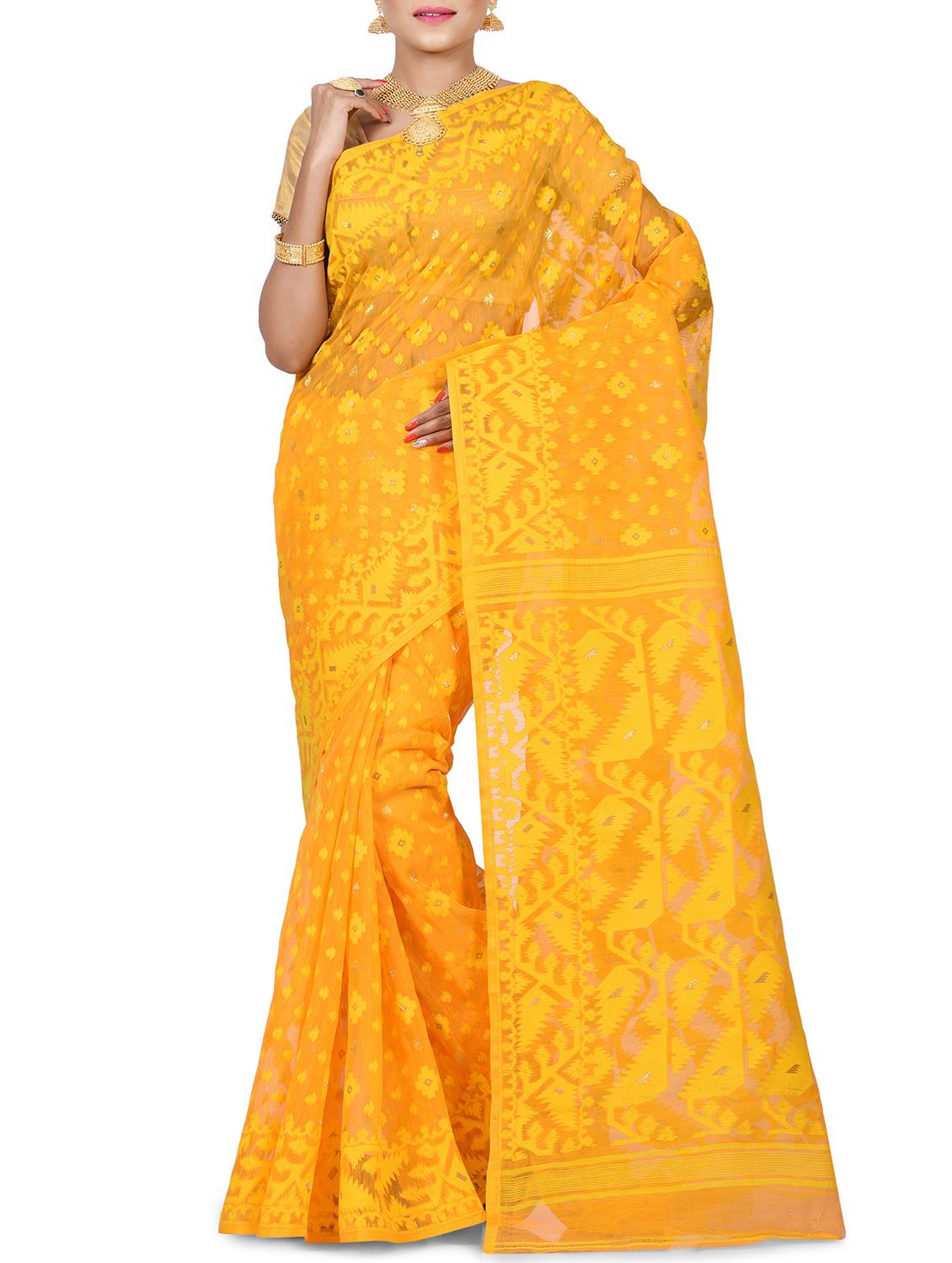 yellow dhakai jamdani saree with blouse - 15453112 - Zoom Image - 1