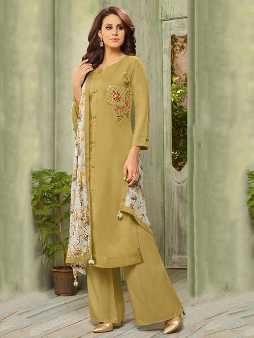 Embroidered unstitched palazzo suit - 15453917 - Standard Image - 1