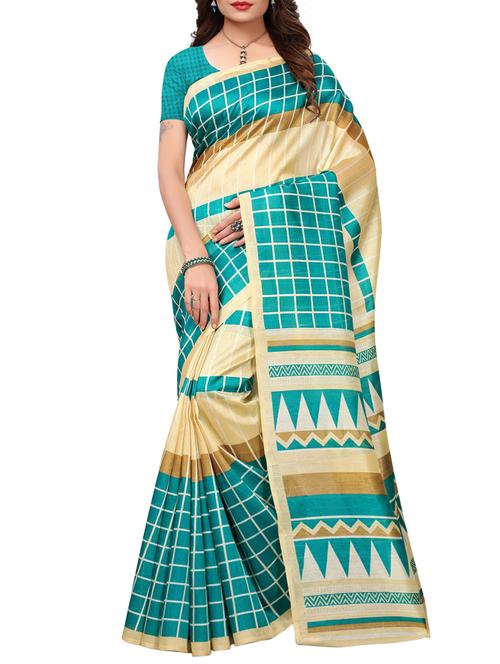 checkered printed saree with blouse - 15454137 - Standard Image - 1