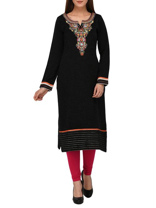 Straight embroidered woolen kurta - 15454425 - Very Small Image - 1