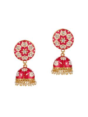 pink gold tone meenakari earrings - 15455514 - Standard Image - 2