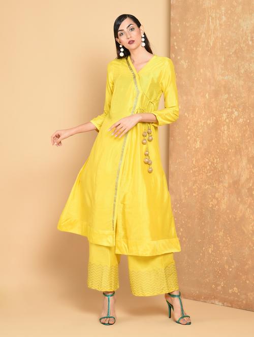 Angrakha with block printed palazzo - 15456325 - Standard Image - 1