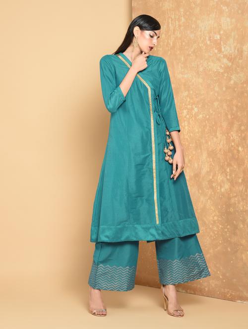 Angrakha with block printed palazzo - 15456327 - Standard Image - 1
