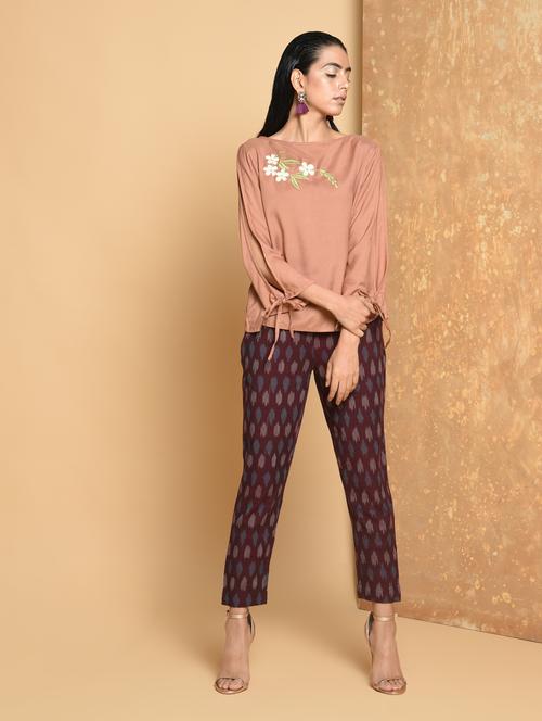 Side tie up sleeved embroidered top - 15456377 - Standard Image - 1
