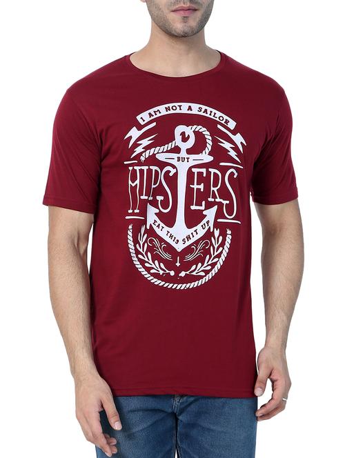 maroon cotton chest print tshirt - 15457008 - Standard Image - 1