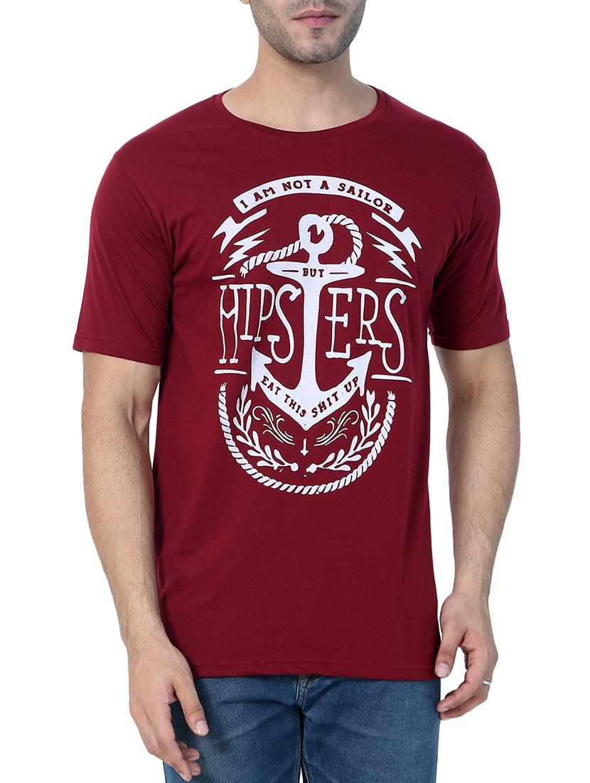 maroon cotton chest print tshirt - 15457008 - Zoom Image - 1