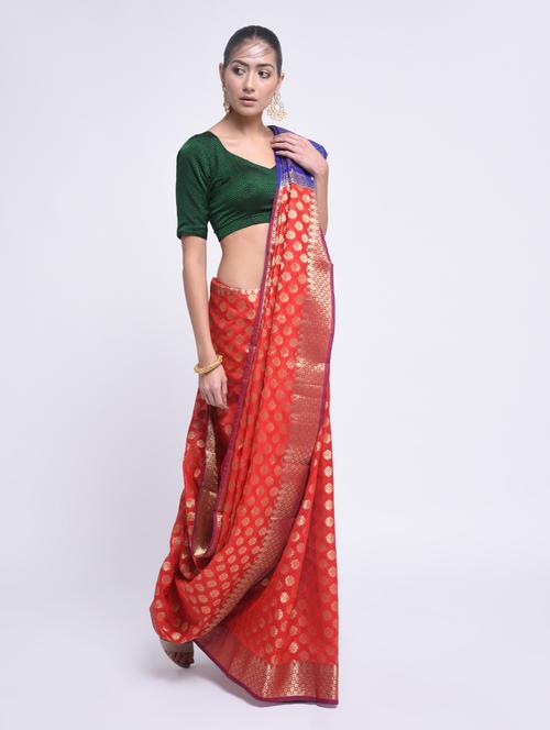 Zari motifs banarasi saree with blouse - 15457118 - Very Small Image - 1