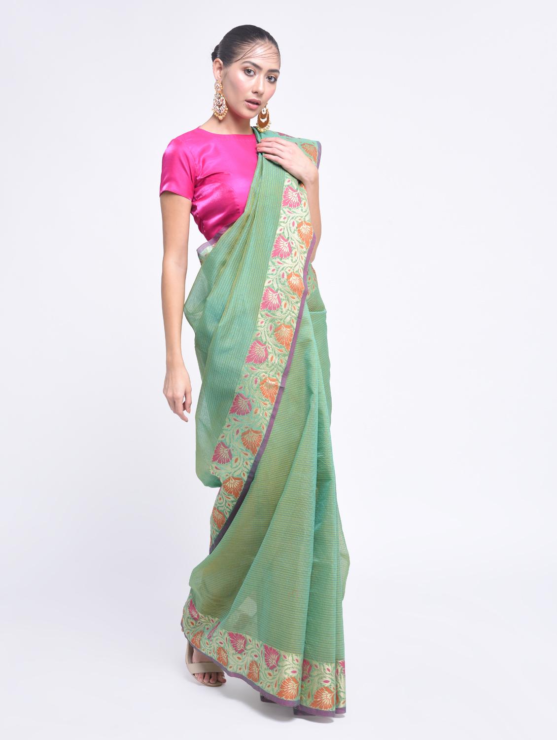 zari bordered saree with blouse - 15457121 - Zoom Image - 1