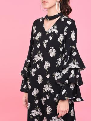 tiered sleeve floral a-line dress - 15457813 - Standard Image - 4