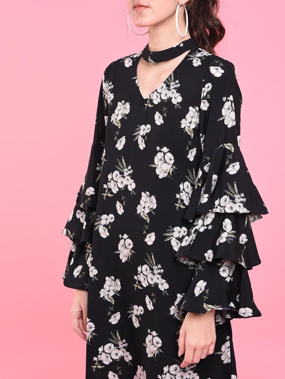 tiered sleeve floral a-line dress - 15457813 - Zoom Image - 4