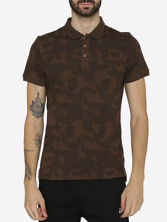brown printed polo t-shirt - 15457875 - Zoom Image - 1