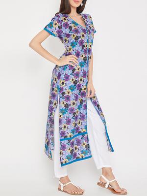 straight slit floral kurta - 15458127 - Standard Image - 2