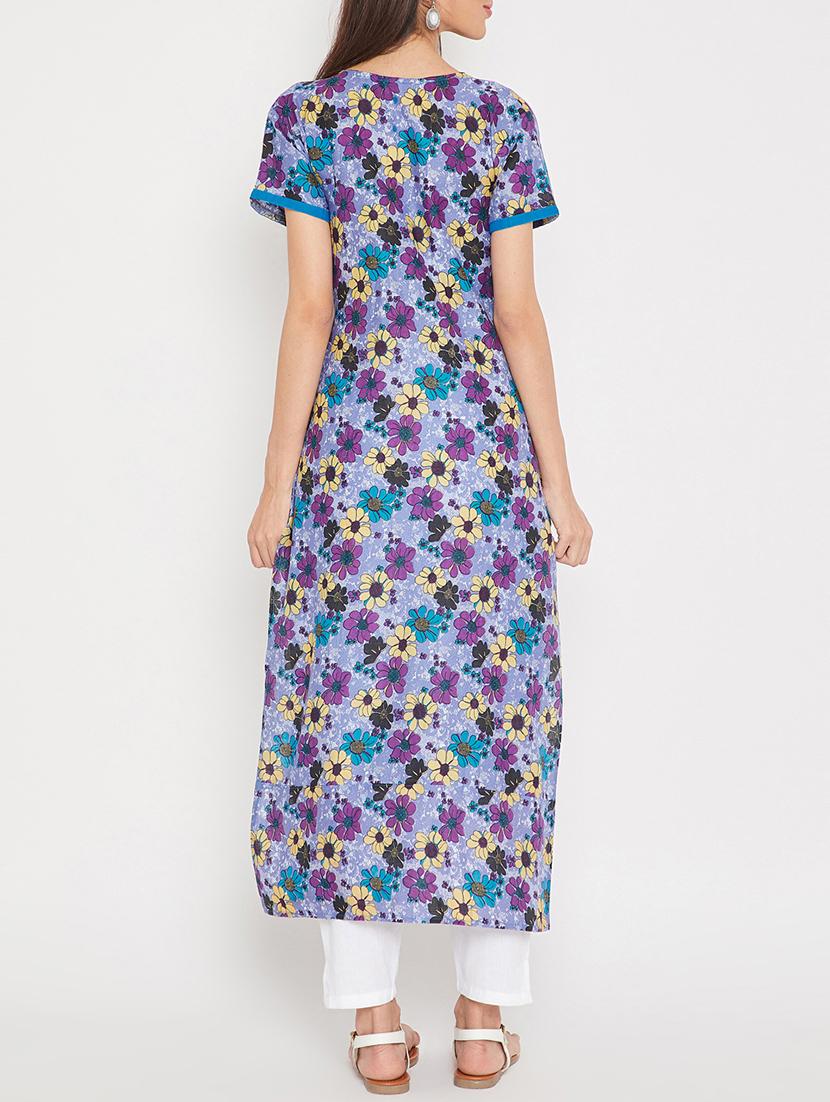 straight slit floral kurta - 15458127 - Zoom Image - 3