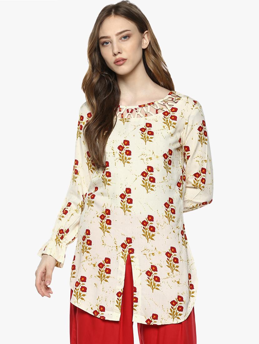 beige viscose straight kurti - 15458301 - Zoom Image - 1