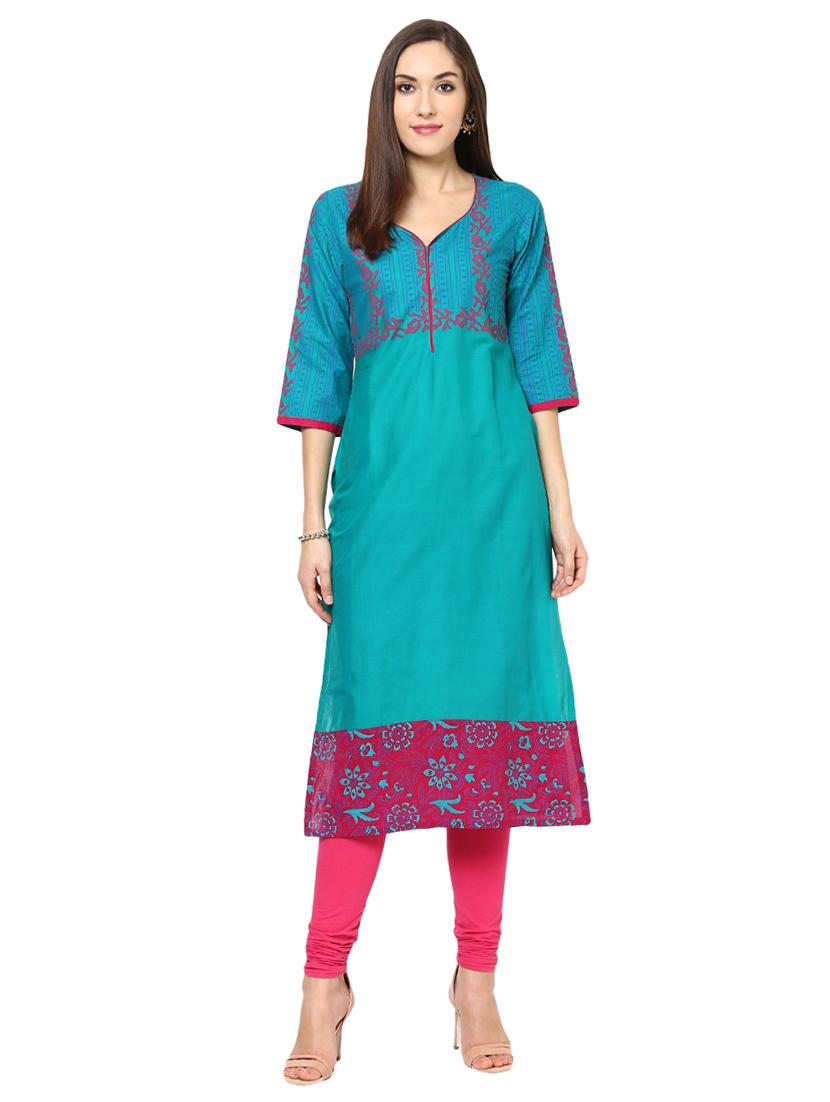 straight block print kurta - 15458505 - Zoom Image - 1