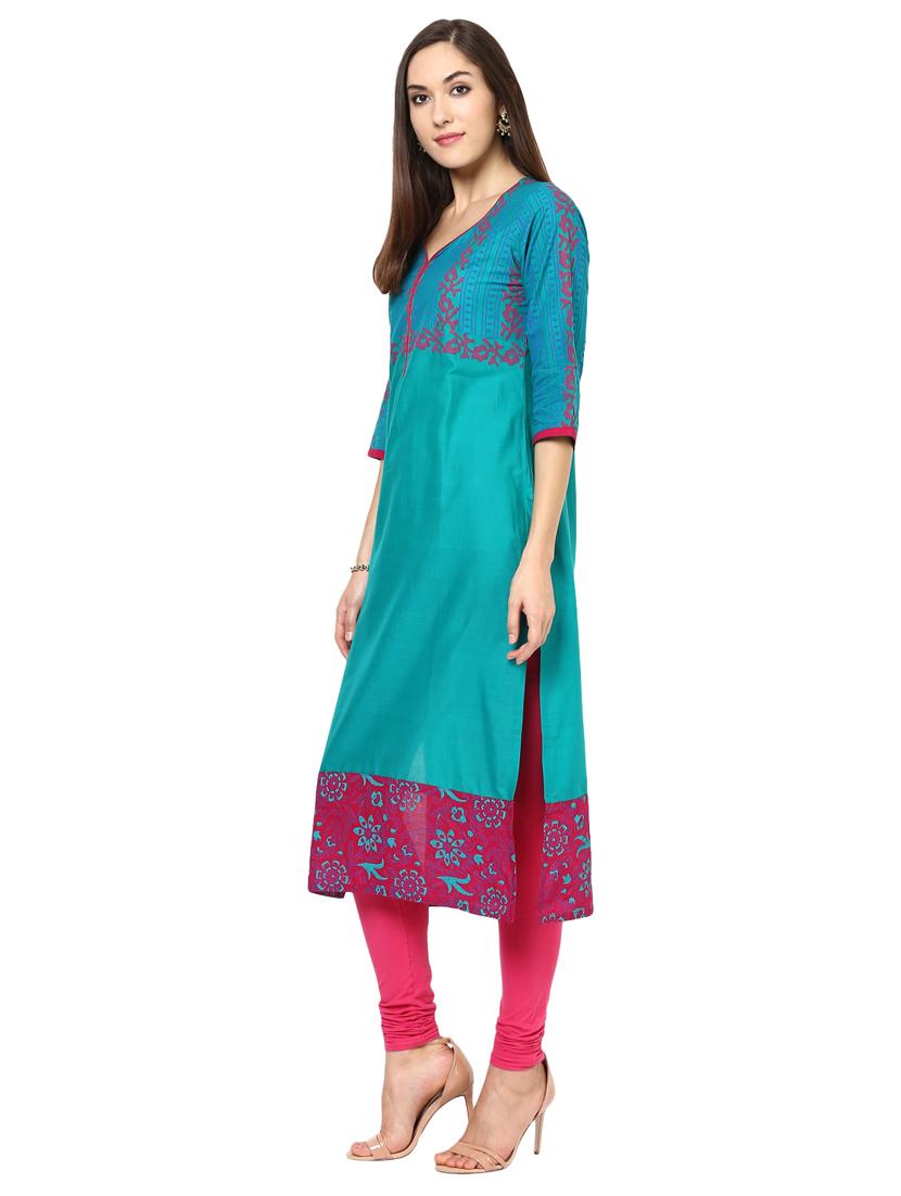 straight block print kurta - 15458505 - Zoom Image - 2