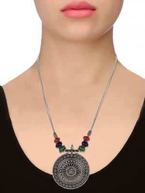 silver tone oxidised necklace - 15458622 - Standard Image - 3