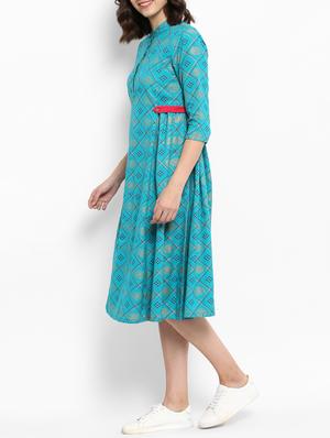 printed mandarin collar a-line dress - 15458687 - Standard Image - 2