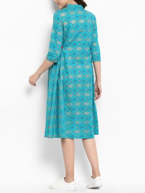 printed mandarin collar a-line dress - 15458687 - Standard Image - 3