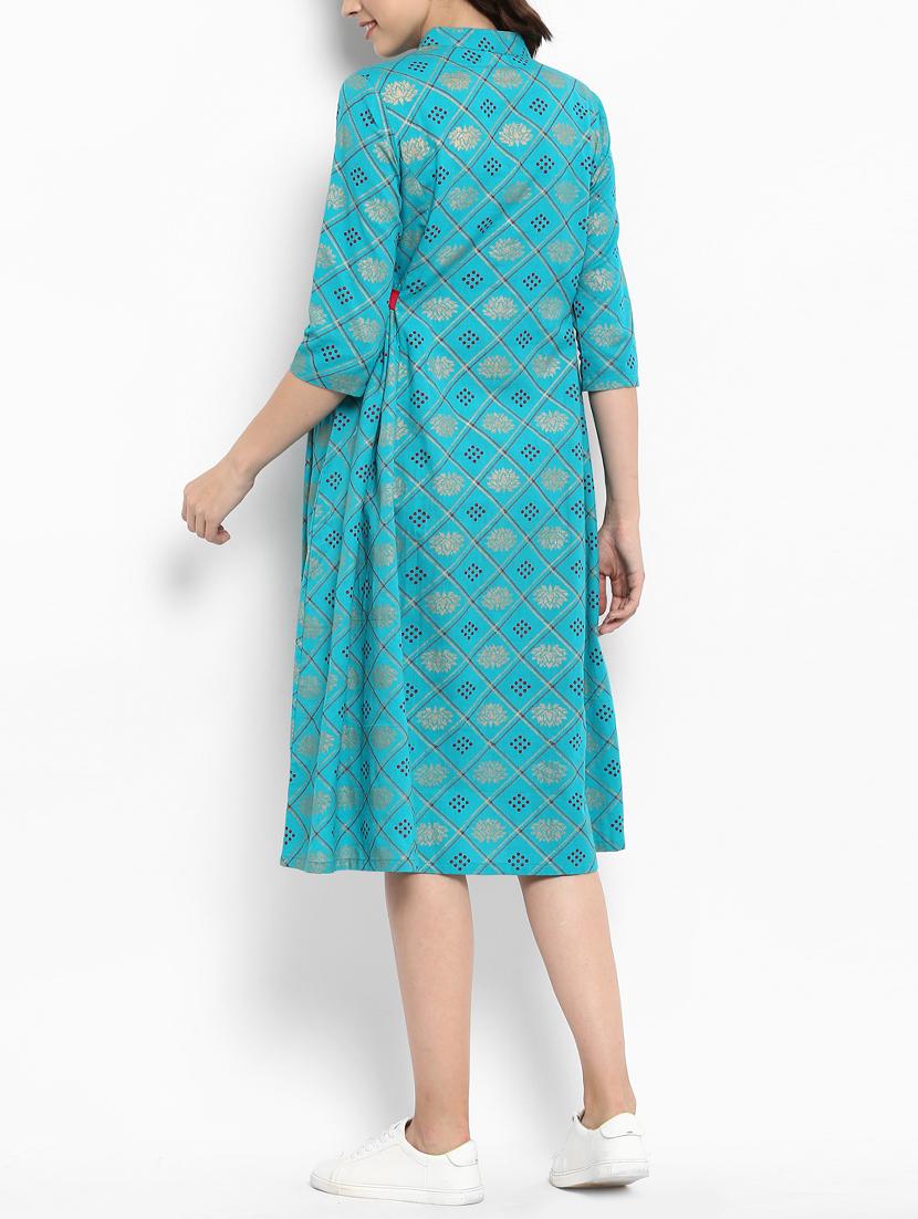 printed mandarin collar a-line dress - 15458687 - Zoom Image - 3