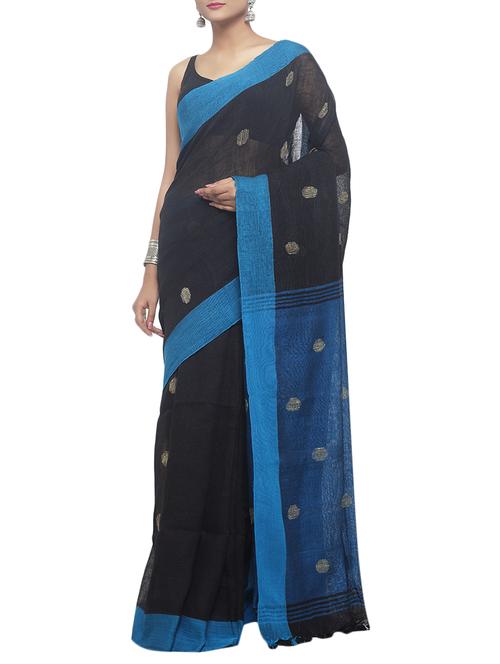 Linen polka dots handloom saree with blouse - 15458700 - Very Small Image - 1