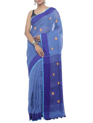 Linen polka dots handloom saree with blouse - 15458701 - Very Small Image - 1