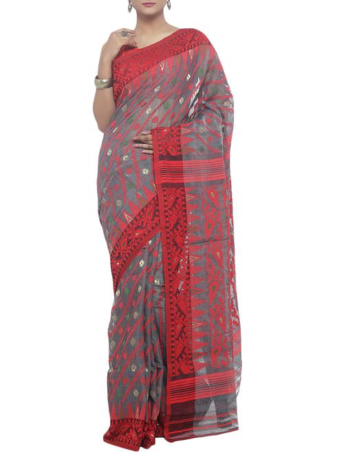 Muslin Hand woven jamdani saree - 15458741 - Very Small Image - 1