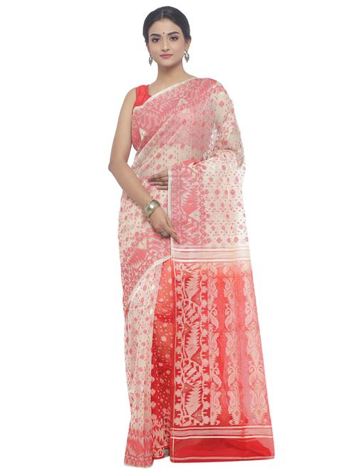 Muslin hand woven jamdani saree with blouse - 15458756 - Very Small Image - 1