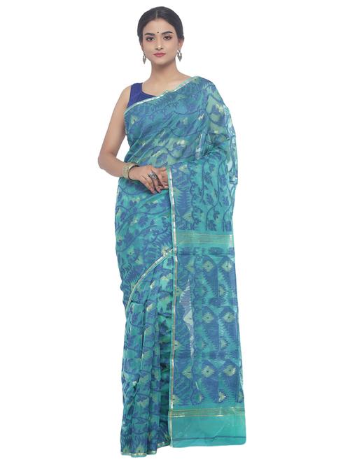 Muslin hand woven jamdani saree with blouse - 15458758 - Very Small Image - 1