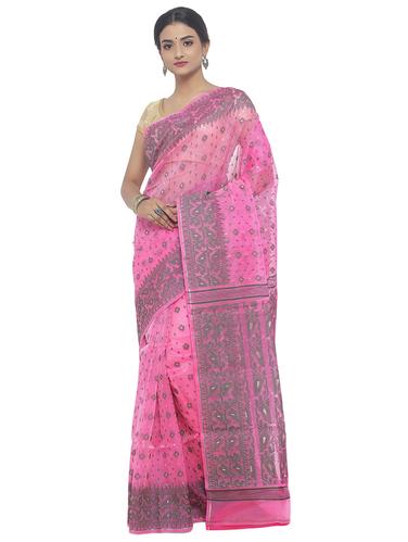 Muslin hand woven jamdani saree with blouse - 15458761 - Very Small Image - 1