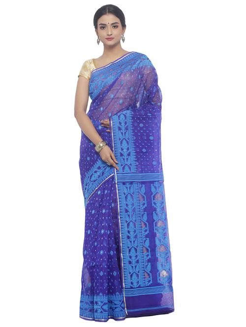Muslin hand woven jamdani saree with blouse - 15458762 - Standard Image - 1