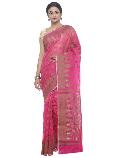 Muslin hand woven jamdani saree with blouse - 15458765 - Very Small Image - 1