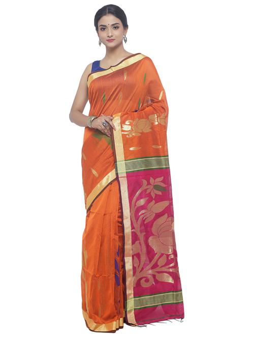 Rust orange handloom saree with blouse - 15458782 - Standard Image - 1
