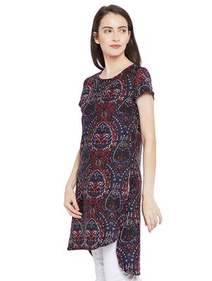 round neck printed high low tunic - 15458828 - Standard Image - 2