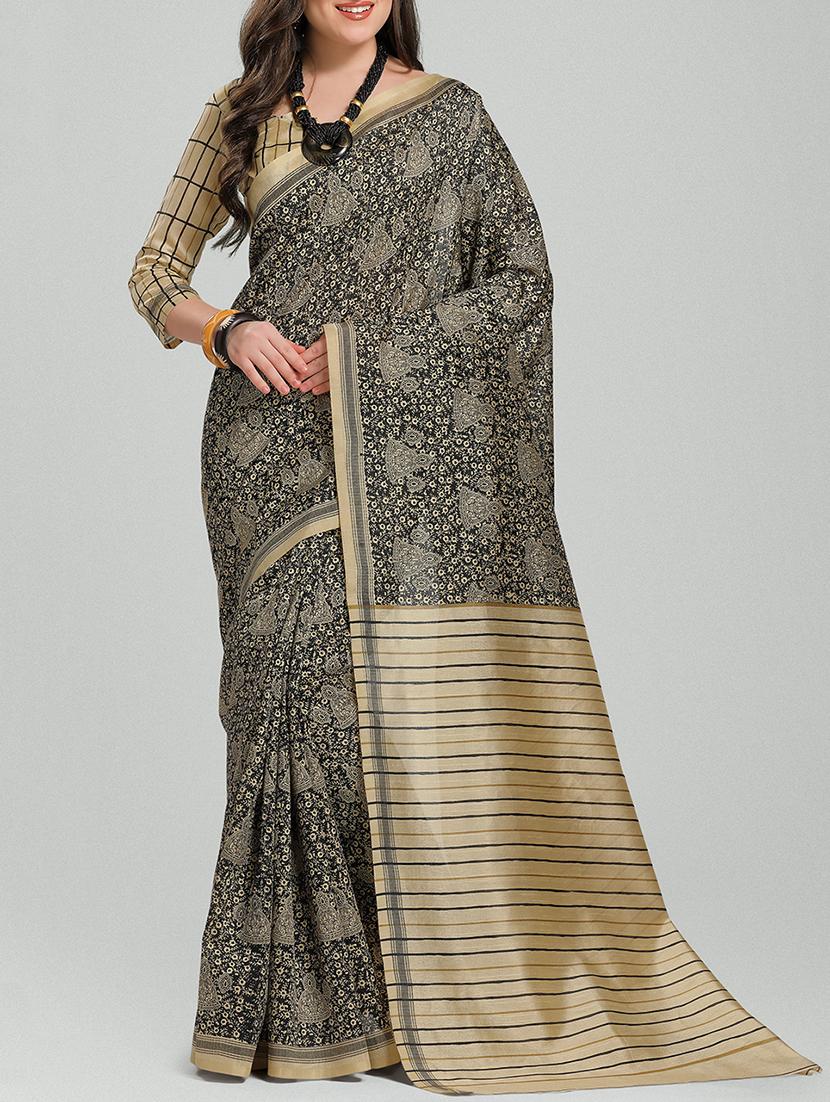 contrast striped pallu bhagalpuri saree with blouse - 15458885 - Zoom Image - 1