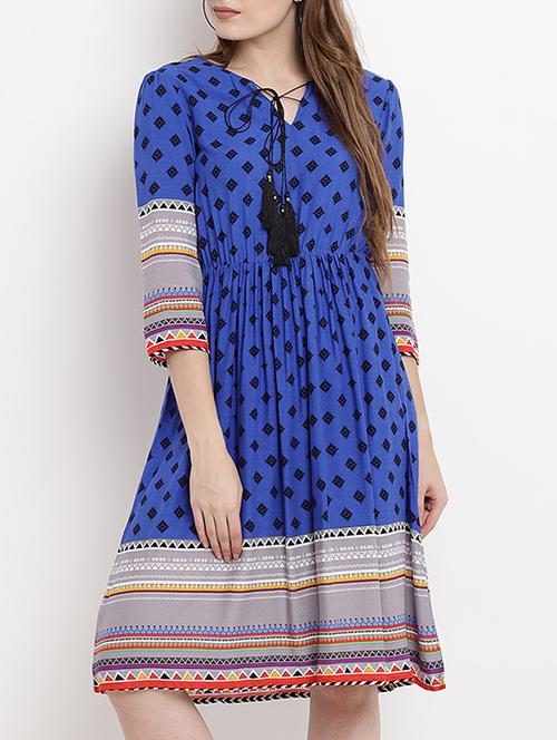 tassel tie neck a-line dress - 15459232 - Standard Image - 1