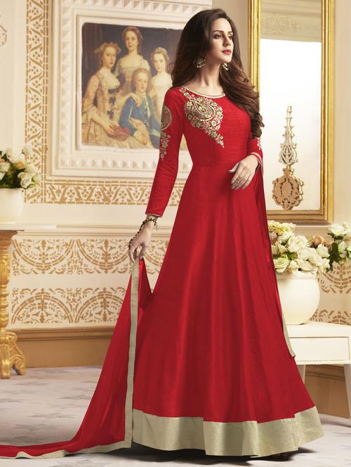 embroidered semi-stitched flared suit - 15459917 - Standard Image - 1
